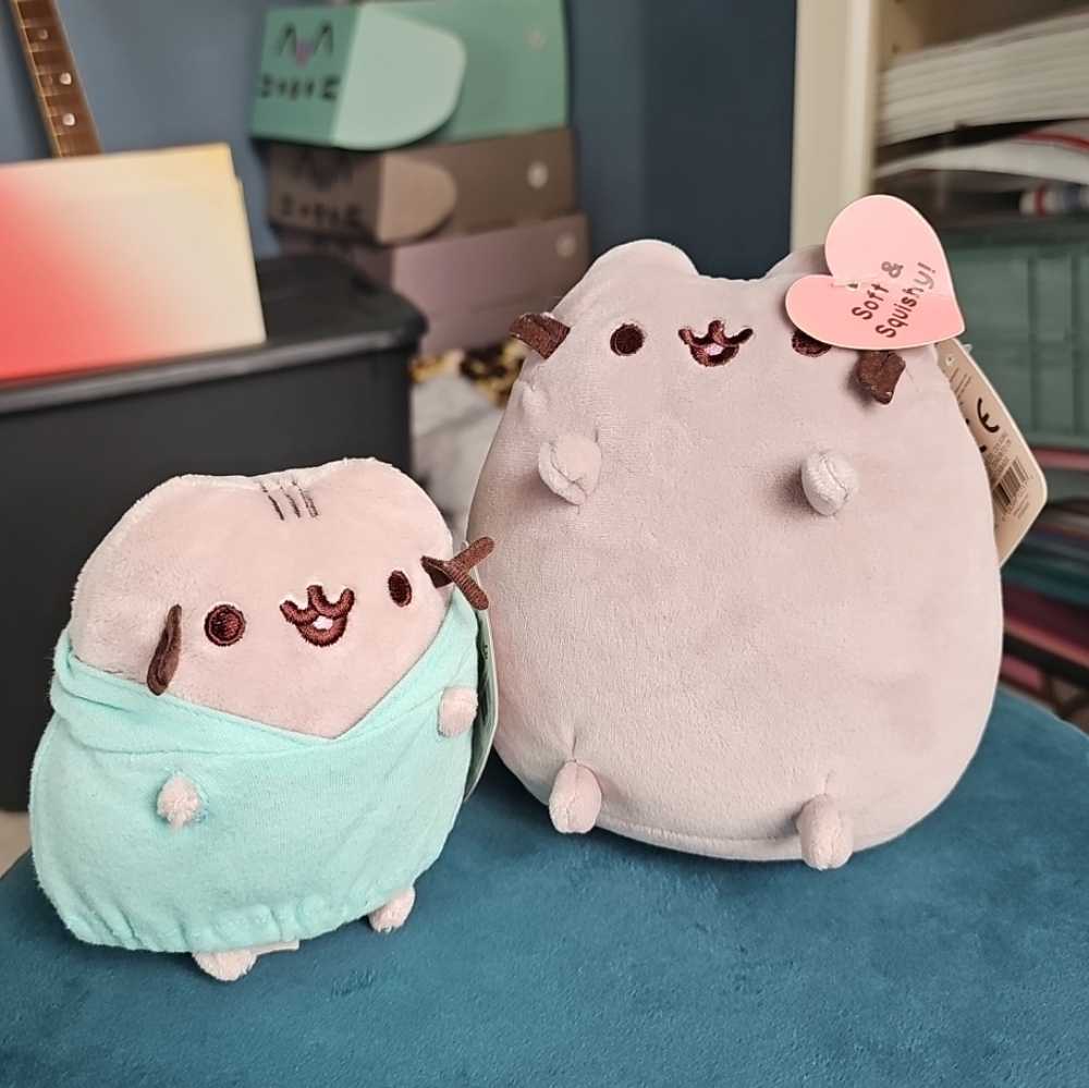 GUND Pusheen Plush Cat Lot of 2 - Hoodie Plush & Squisheen